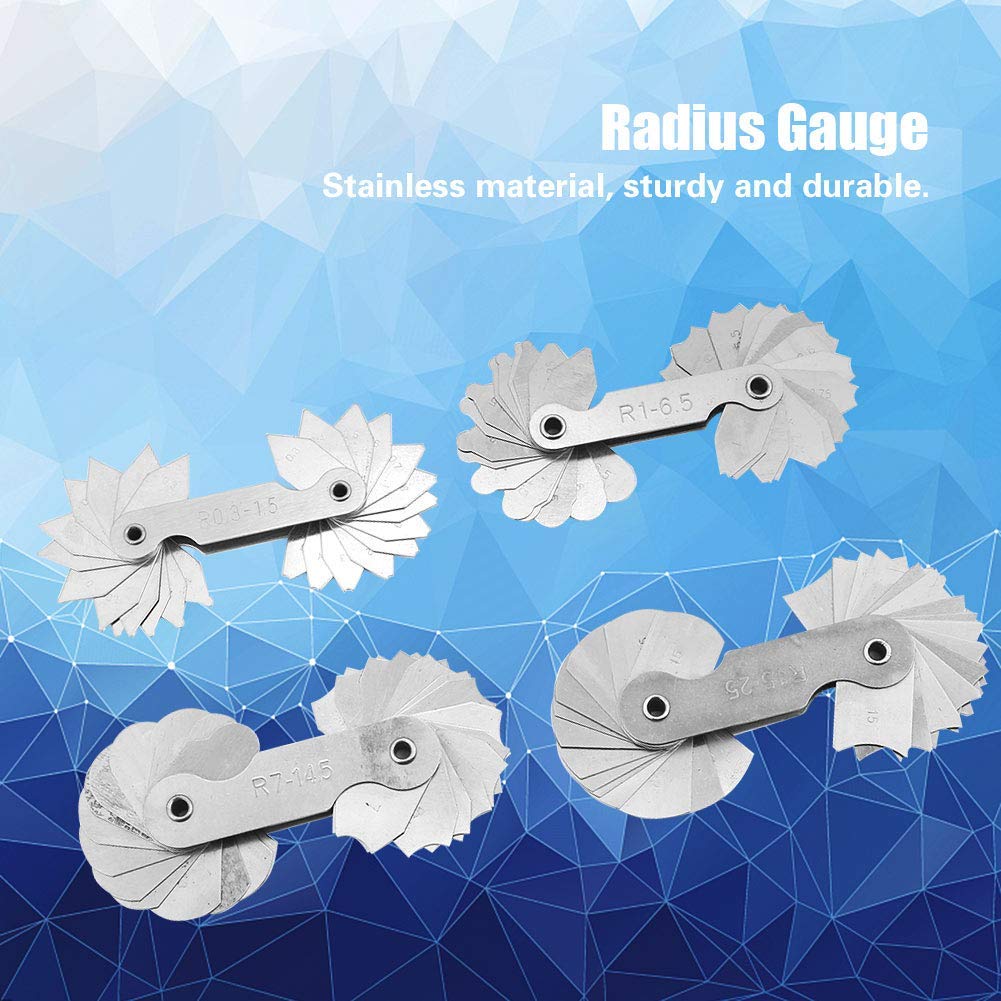 Jauge De Rayon Jauge de Rayon 4pcs Jeu de Jauges de Rayon en Acier Inoxydable Jeu de Jauges de Filet de Rayon en Acier Outil de Mesure de Rayon de Jauge Concave Convexe