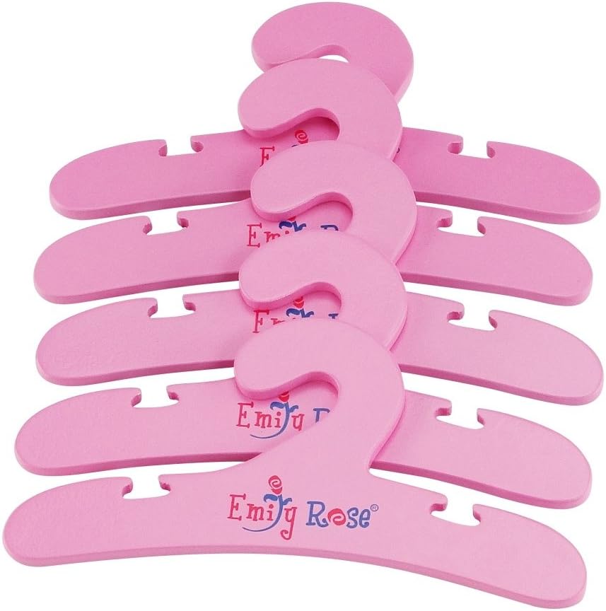 18 Inch Doll Clothes Hangers 5-Pack Pink Wooden | Closet Organizer Compatible with American Girl and Our Generation Doll Clothing | 18” Wardrobe Furniture Accessories | USA Brand