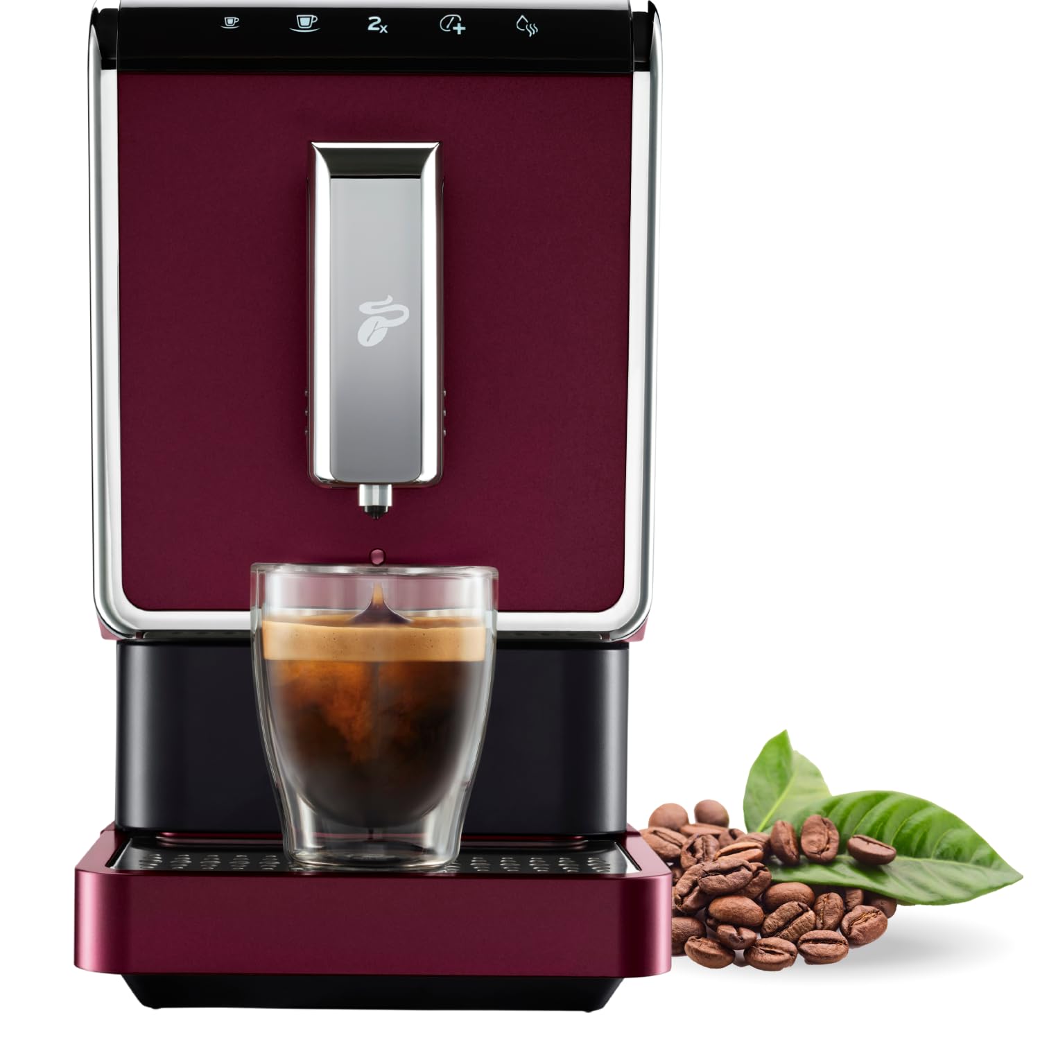 TchiboAutomatic Espresso & Coffee Machine with Built-in Grinder, No Coffee Pods Needed, Red