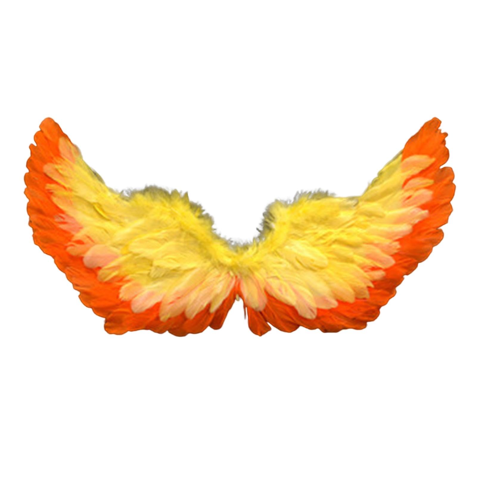 curfair Angel Feather Wings Costume Prop with Elastic Straps, Bright Color Lightweight Role Play Wings for Halloween Stage Performance Photography Cosplay (Orange Yellow)