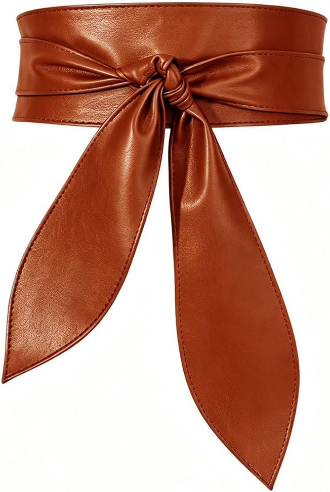 Women Obi Belt Wide Leather Wrap Belts Fashion Knotted Belt for Dress