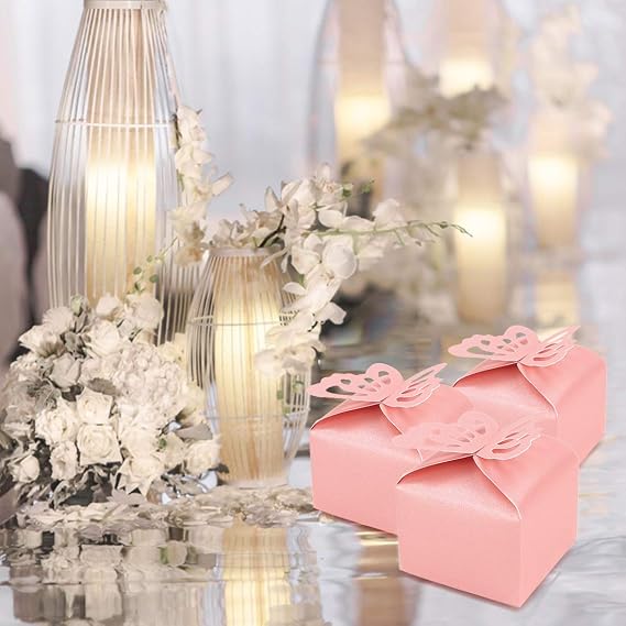 Kslong 50pcs Pink Butterfly Favor Boxes Girl Baby Shower Butterfly Candy Box Decoration Party Wedding Birthday Small Butterfly Gift Boxes(Pink)