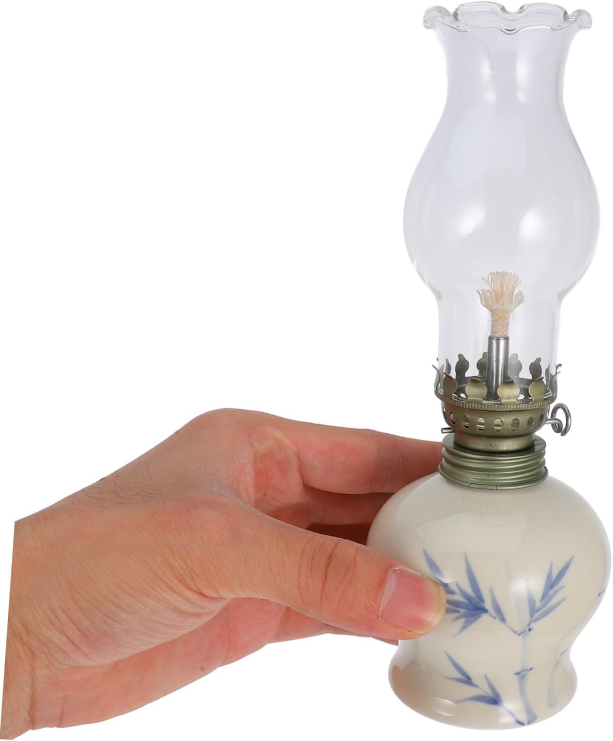 Vintage Ceramic Oil Lamp Refillable Kerosene Lantern for Indoor Use Classic Glass Hurricane Lamp Shade Home Decor and Emergency Lighting