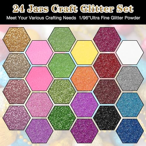 Wooglitter GLITTER SET 24 COLORS Extra Fine Glitter For Resin, Set Of 24 Colors Glitter Powder For Art Crafts Tumbler Scrapbook Jewelry Making, Assorted Body Face Hair Glitter Bulk thumb #4