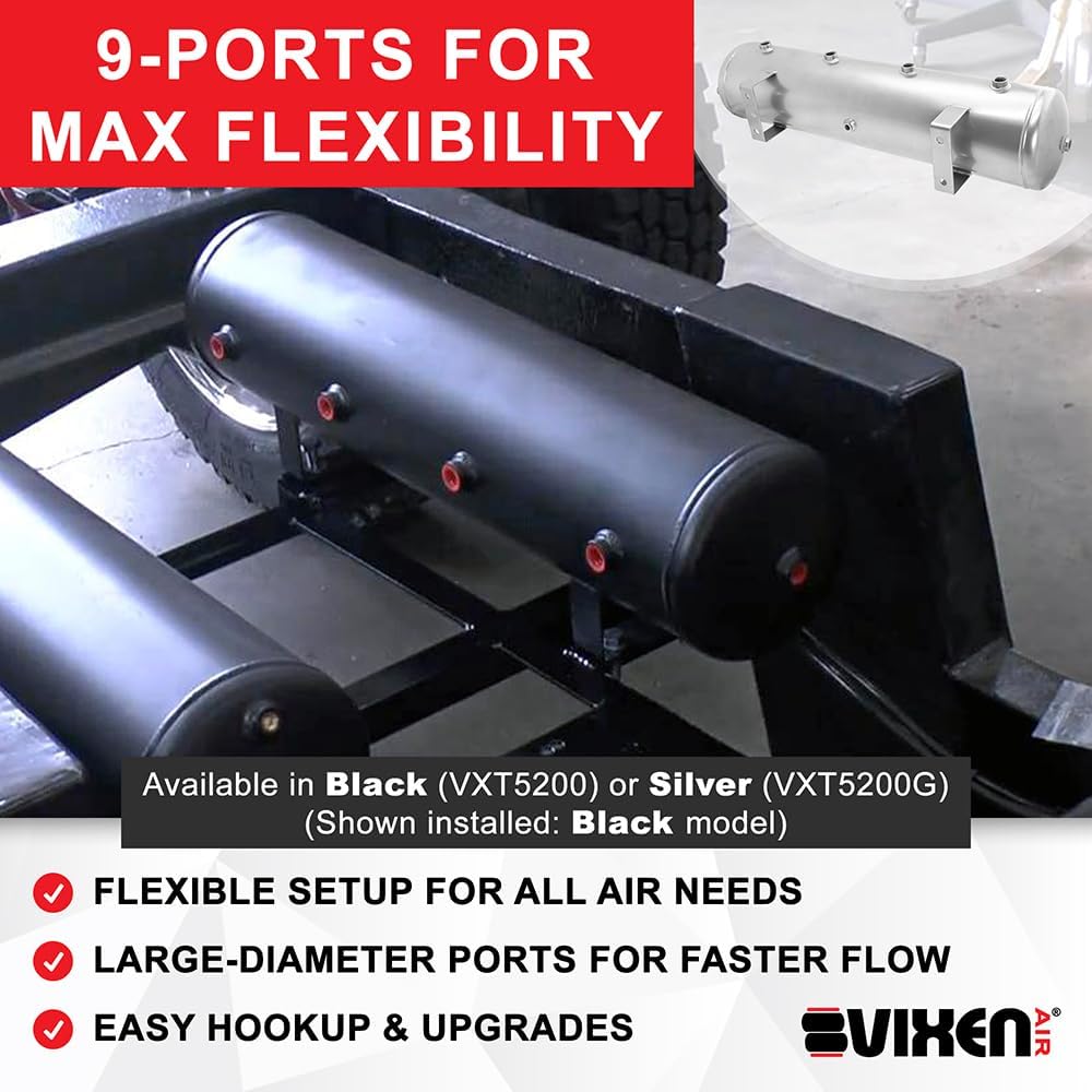 Vixen Air Suspension Kit for Truck/Car Bag/Air Ride/Spring. On Board System- Dual 200psi Compressor, 5 Gallon Tank. For Boat Lift,Towing,Lowering,Load Leveling,Bags,Onboard Train Horn VXO4852GDBF