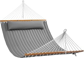 VEVOR Double Quilted Fabric Hammock, 12 FT Double Hammock with Hardwood Spreader Bars, 2 Person Quilted Hammock with Detac...