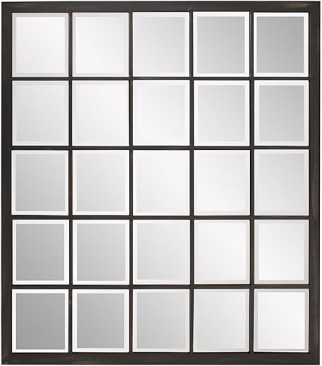 Howard Elliott Superior Hanging Rectangular Window Design Wall Mirror, Accent, Bronze, Elegant Beveled Frameless Windowpane Decor Mirrors, Hang Horizontal or Vertical, 34 x 38 Inch, Bronze