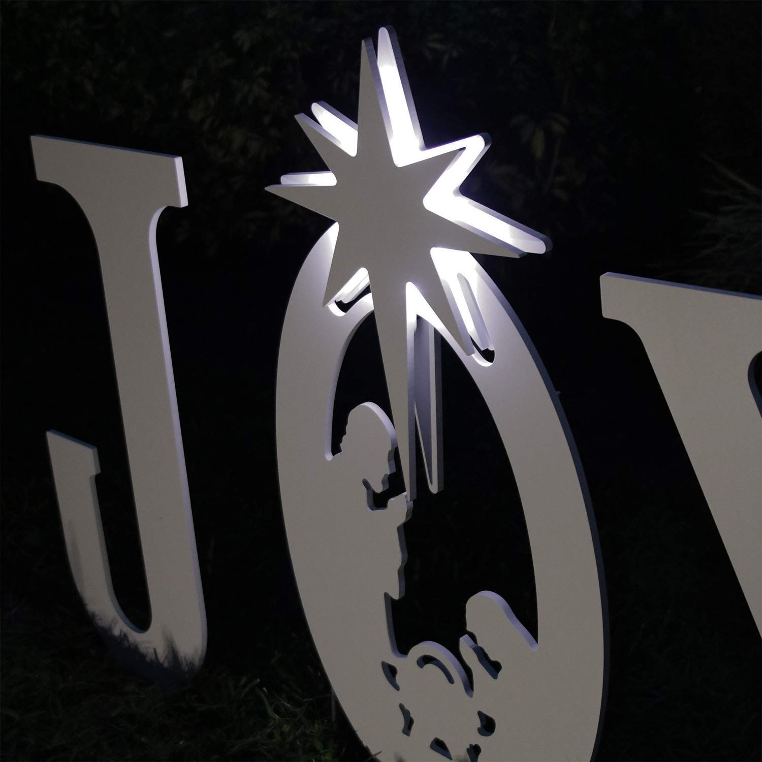 Teak Isle Christmas Joy Nativity Lit Star Outdoor Set. Weatherproof Nativity Scene for Yards. Christmas Decor. Made in USA, Durable Materials, Simple Assembly, Compact Storage. White. Solid Plastic.