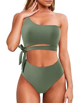 fashion mania Women's Halter Bikini Ruched High Waisted Swimsuits