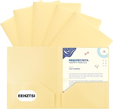 6-Pack Plastic Folders with Pockets,2-Pocket Pastel Folders Holds US Letter Size Paper for School/Office/Home, Yellow