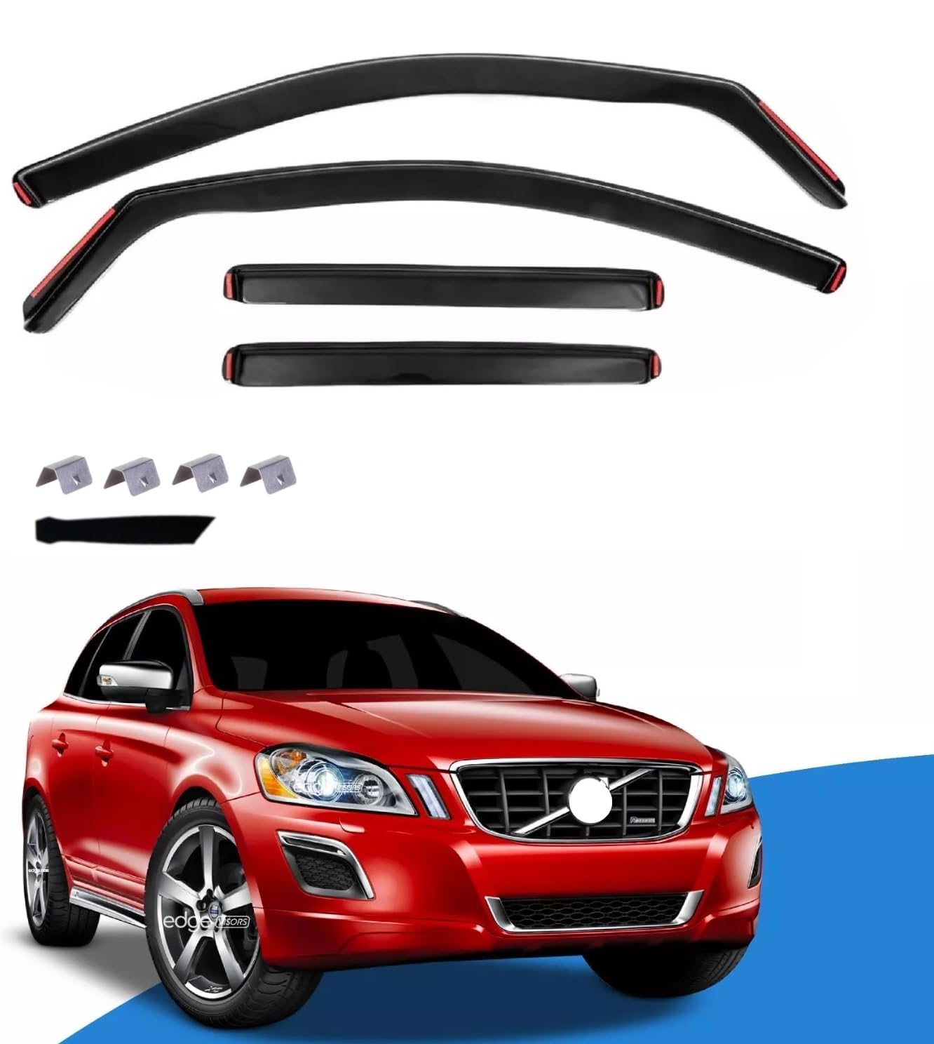 Zestaw 4 szt. czarny dymny przezroczysty wiatroodporny deflektor do przednich i tylnych okien bocznych kompatybilny z Volvo XC60 1-Gen 2008-2017