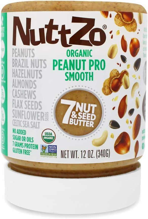 NuttZo Peanut Pro Nut Butter, Smooth, Organic, Seven Nuts & Seeds, 12 Ounce