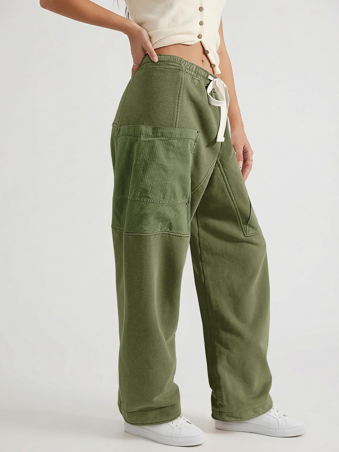 Aoysky Womens Wide Leg Pants Drawstring Barrel Sweatpants Elastic Waist Hiking Workout Cargo Pants Loose Fit