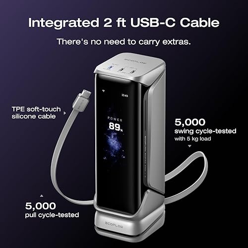 Miniatura 5 de EF ECOFLOW Rapid Pro X Power Bank, 27650mAh, 300W, cable integrado de 140 W, cargador portátil de 3 puertos, salida de 140 W, recarga de hasta 320