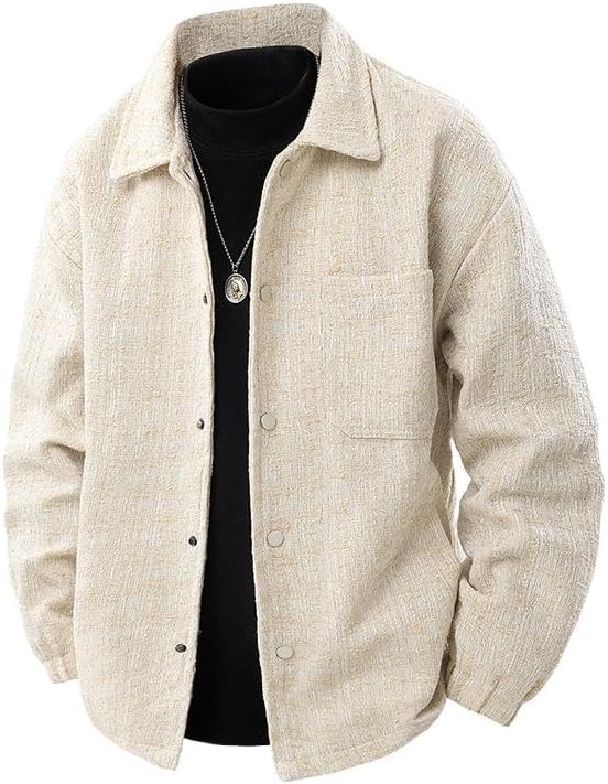 Unisex Lapel Stripe Jacket for Men, Autumn Winter Thickened Cotton Warm Loose Coat