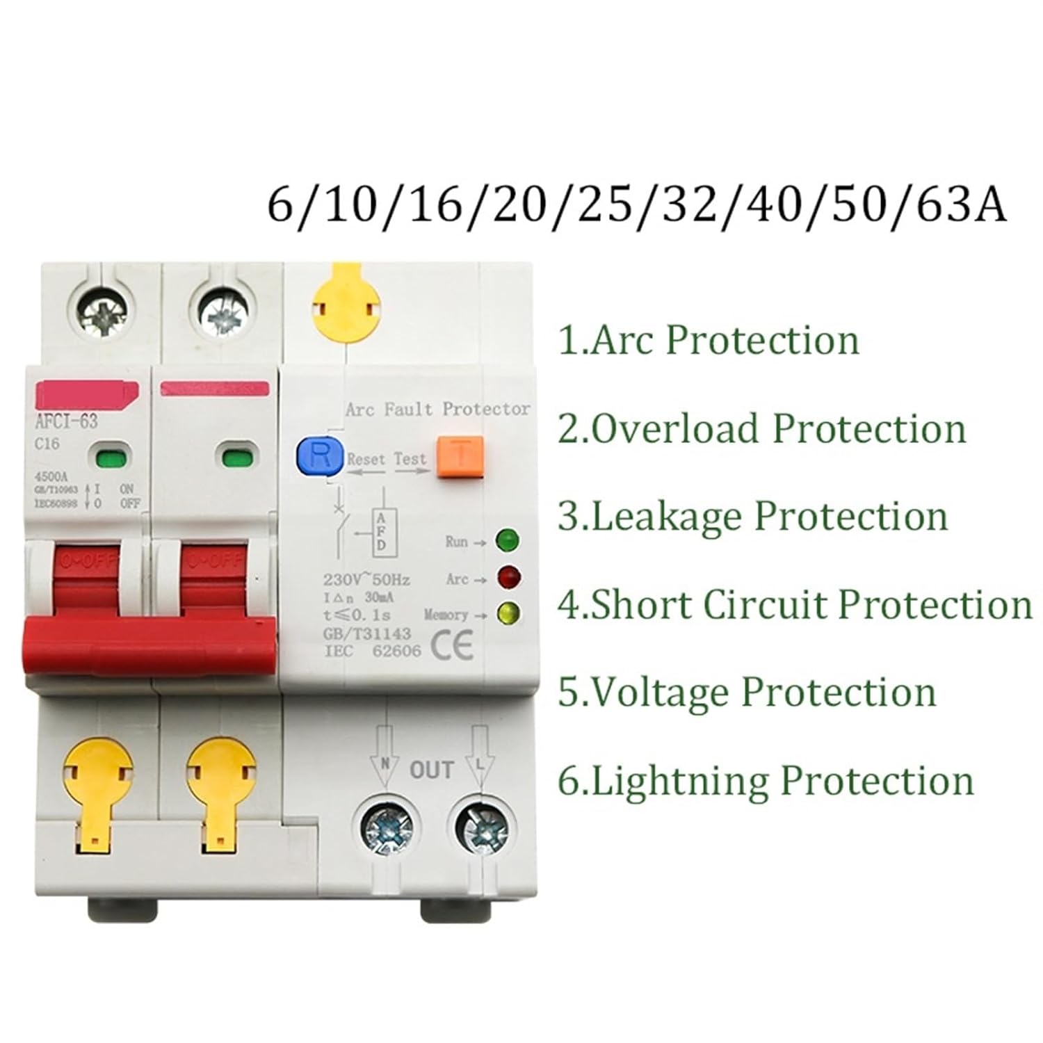 220V 2P AFDD AFCI Arc Fault Protector Circuit Breaker Interrupte Overload Earth Leakage Short Circuit Voltage 1Pcs (Size : 2P, Color : 50A)