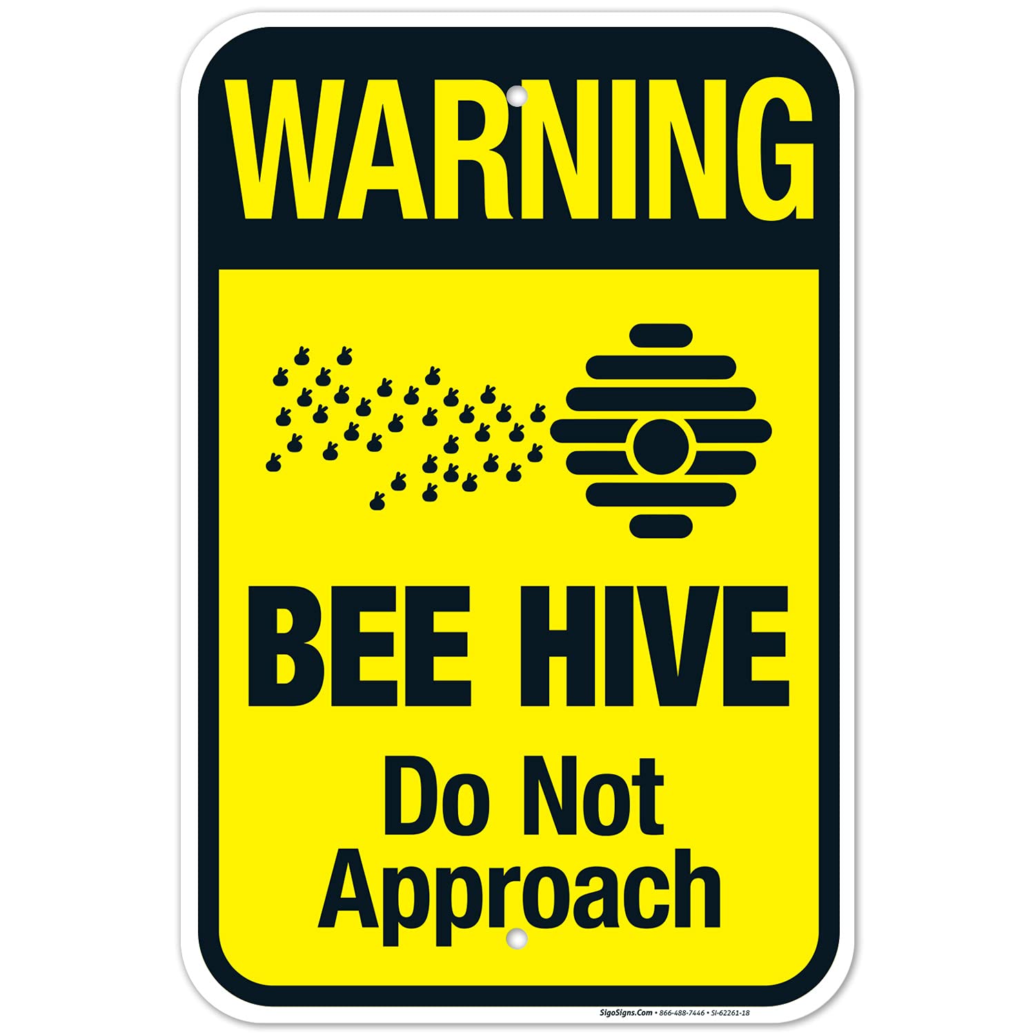 Warning Bee Hive Do Not Approach Sign, 12x18 Inches, Rust Free .063 Aluminum, Fade Resistant, Made in USA