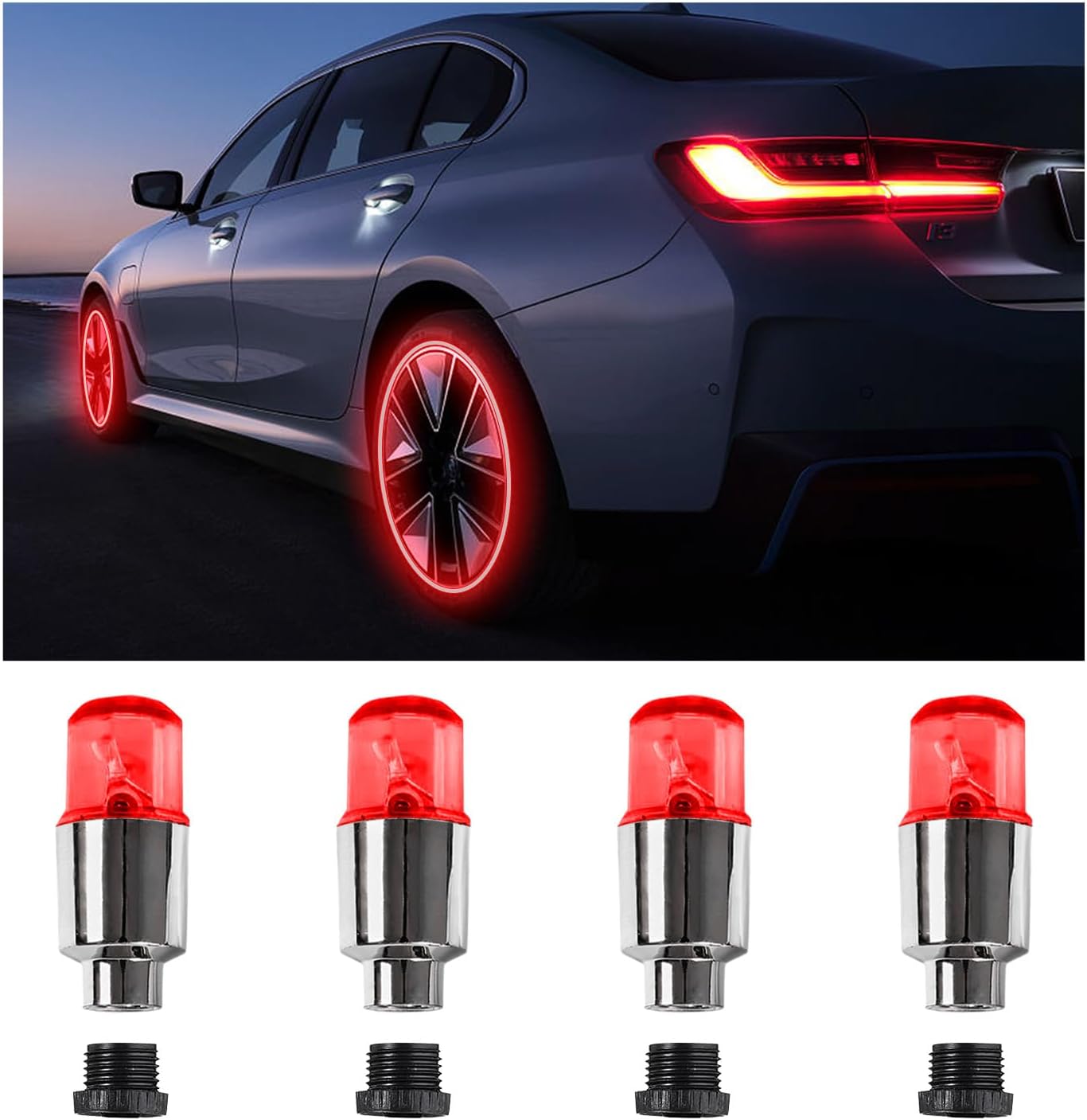 Ziciner 4PCS LED Tire Valve Cap Lights, Neon Spoke Flash