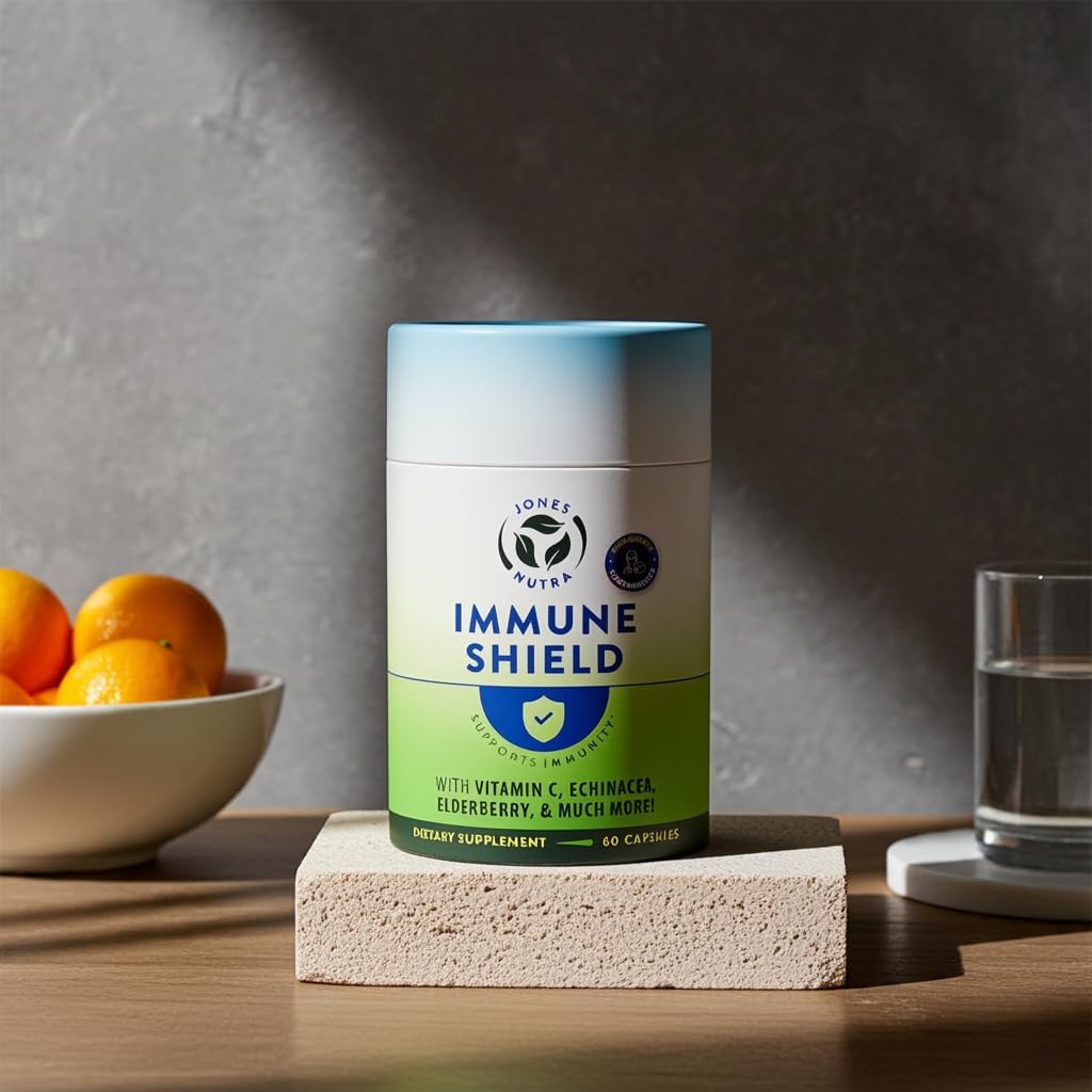 Immune Shield – Daily Nutrient & Botanical Blend with Vitamin C, Zinc, B6, Elderberry, Echinacea, Probiotic – 30-Day Supply