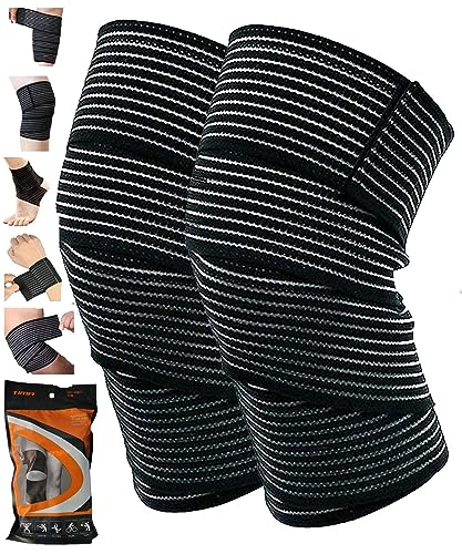 Image of TIMA Elastic Knee Compression Bandage Wraps - Knee Support Straps for Legs, Thighs, Hamstrings Ankle & Elbow Joints Reduce Swelling, Lymphatic Relief & Knee Replacement Surgery Elastic Bandage