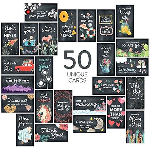 DIVERSEBEE 50 Pack Assorted Inspirational Cards - Motivational Kindness Mini Note Cards, Encouragement Mindfulness Affirmation Card Set with 50 Unique Quotes Business Card Size (Chalkboard) Cover