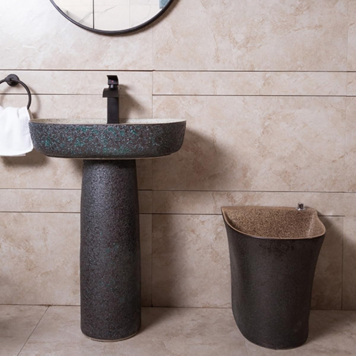 Pedestal que ahorra espacio Lavabo de pedestal cerámica creativo, lavabo pie con grifo y desagüe