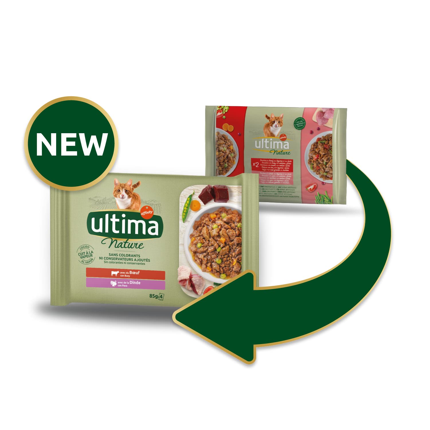 Ultima Nature Comida Húmeda para Gatos con Buey y Pavo, 52 bolsitas
