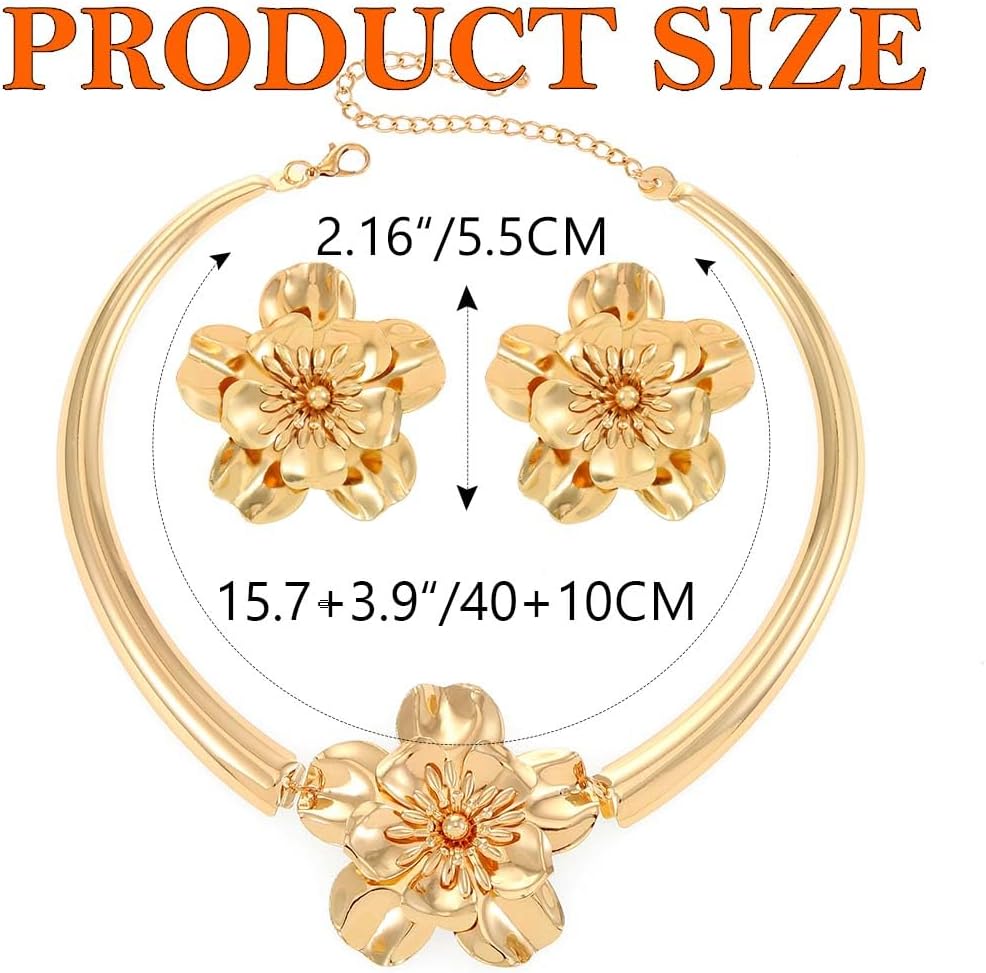 ACEDRE Gold Flower Necklace and Earrings Set Floral Prom 2pcs Jewelry Sets for Women - Image 2