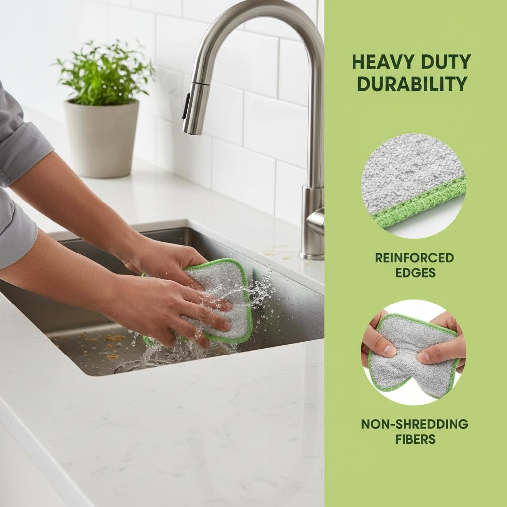 12 Pack Double-Sided Dishwashing Rags, Stainless Steel Dishcloth with Cotton Gauze, Heavy Duty Wire Dishwashing Cloth & Steel Wire Cleaning Cloth for Kitchen Cleaning Rags image 4