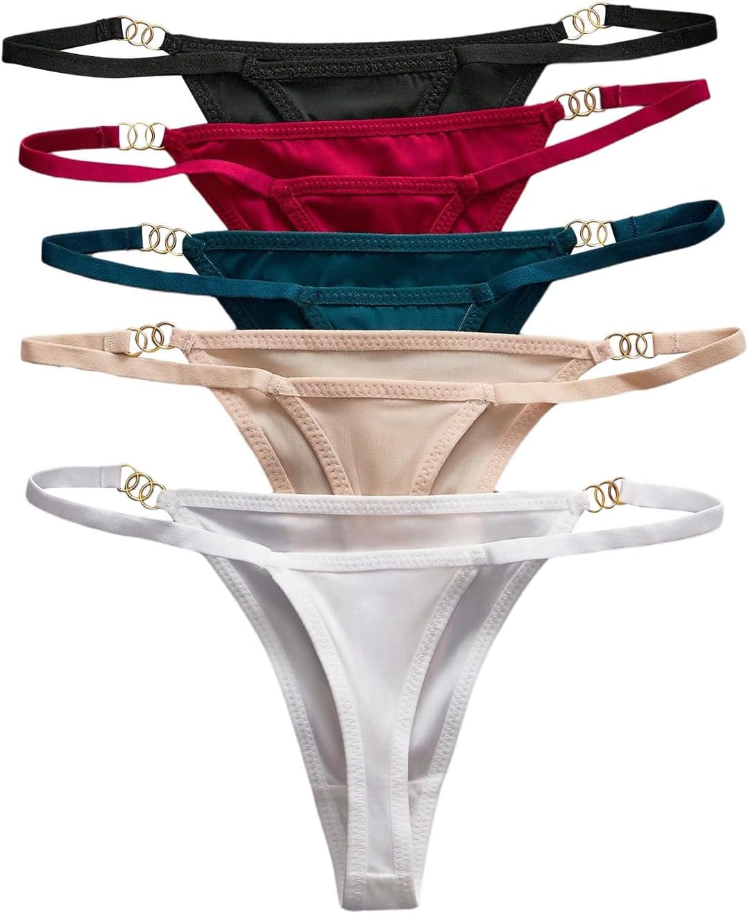 SweatyRocks Women's 5 Pack Thong Panties Ring Low Rise Breathable Cheeky Underwear