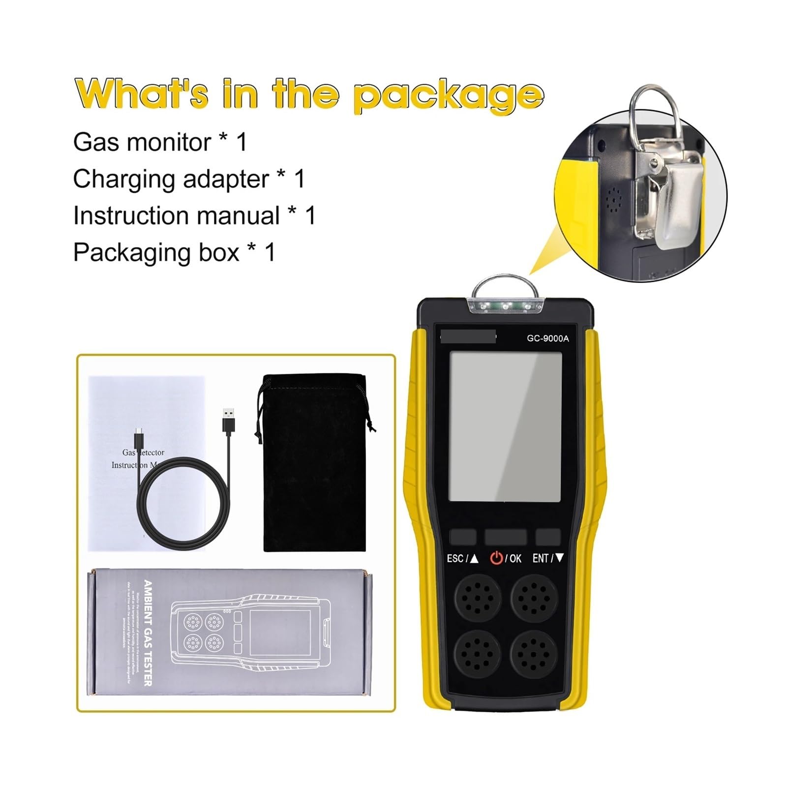 Detector de Gases, Detector de Gas Profesional, analizador O₂ EX H₂S CO, Monitor Calidad del Aire for Seguridad Industrial, Sensor 9000A