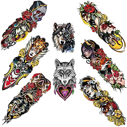 Sleeve temporary tattoos adult for women men full arm fake tattoos that look real waterproof fluorescent color changing tattoo