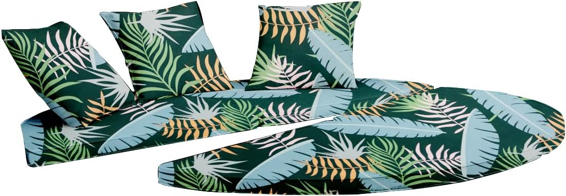 Outdoor Daybed Cushion Cover, 66" Replacement Daybed Cover with Elastic Band,Sun Bed Cover,Outdoor Round Bed Cushion for Garden,Backyard,Lawn (Print B, 2PCS Half-circle Cushion Cover+3PCS Pillowcase)