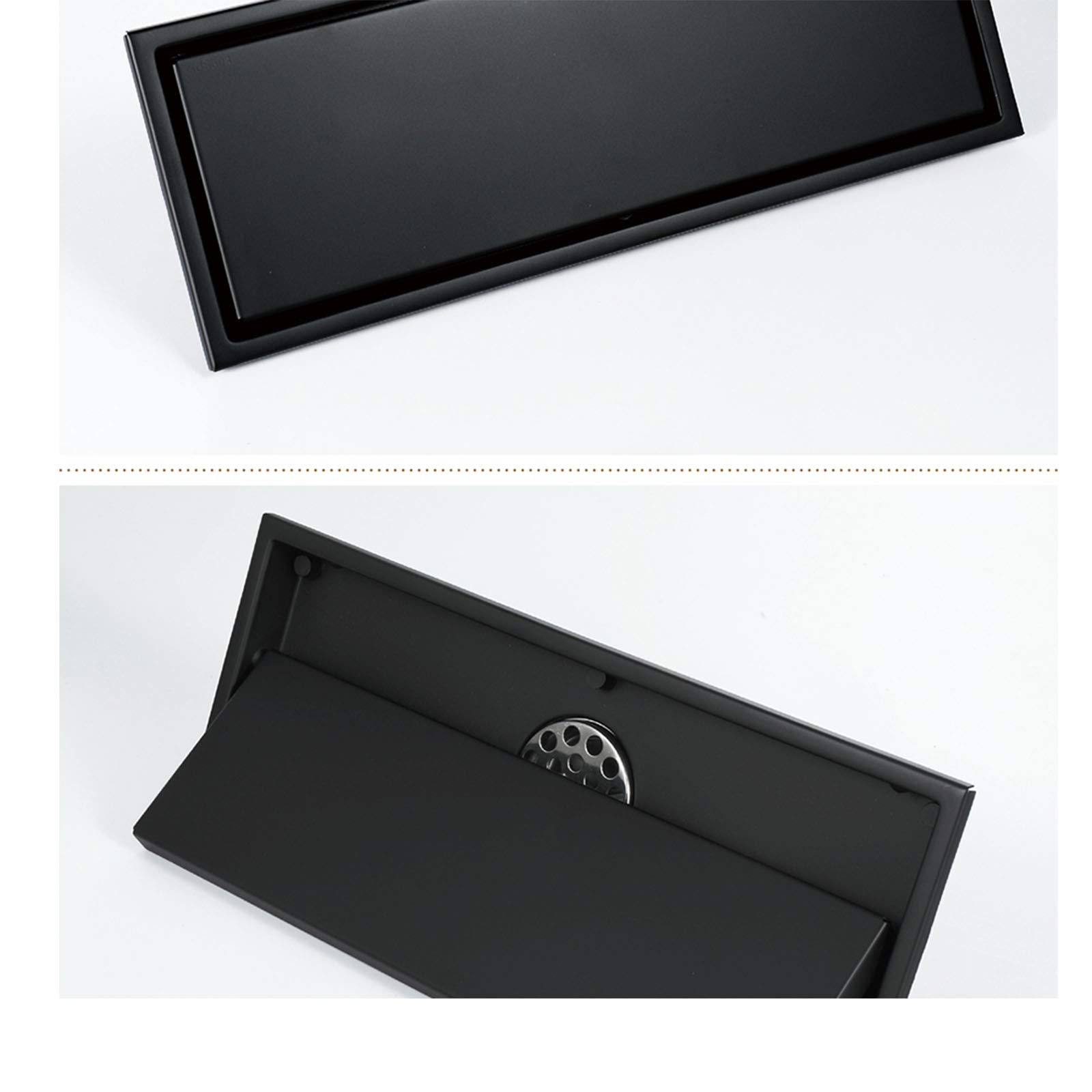 KSTYLE Desagüe Lineal de Acero Inoxidable para Suelo, Ducha de baño, Inodoro, desagües antiolor, Inserto de azulejo, 30x11 cm,Negro