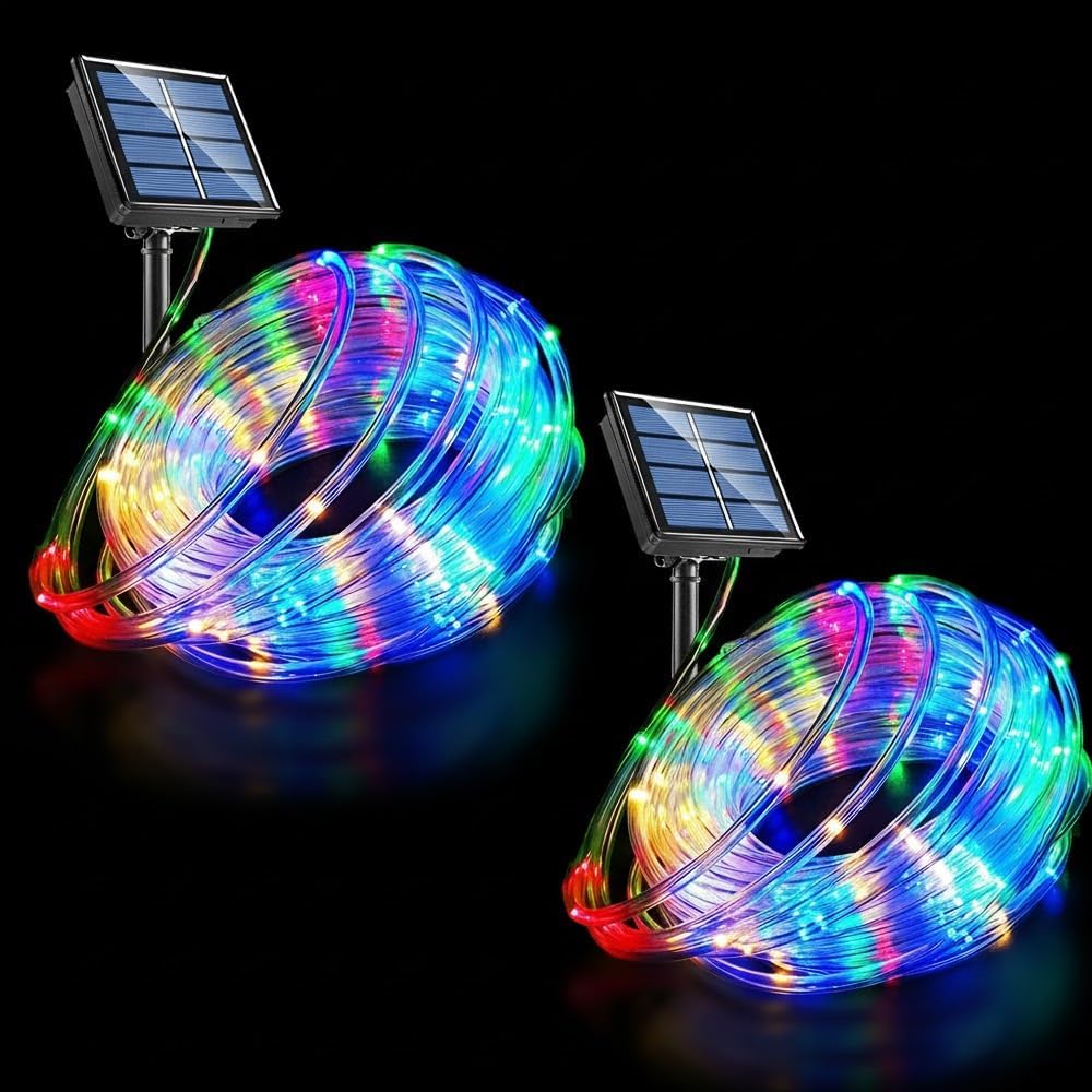 2 Pack Solar Rope Lantern LED String Lights - Length 1200cm, 100 LEDs, Outdoor Waterproof Rope Lights, Warm White/RGB Colorful Neon Tube Fairy Lights, Perfect for Patio, Garden, Camping, Christmas