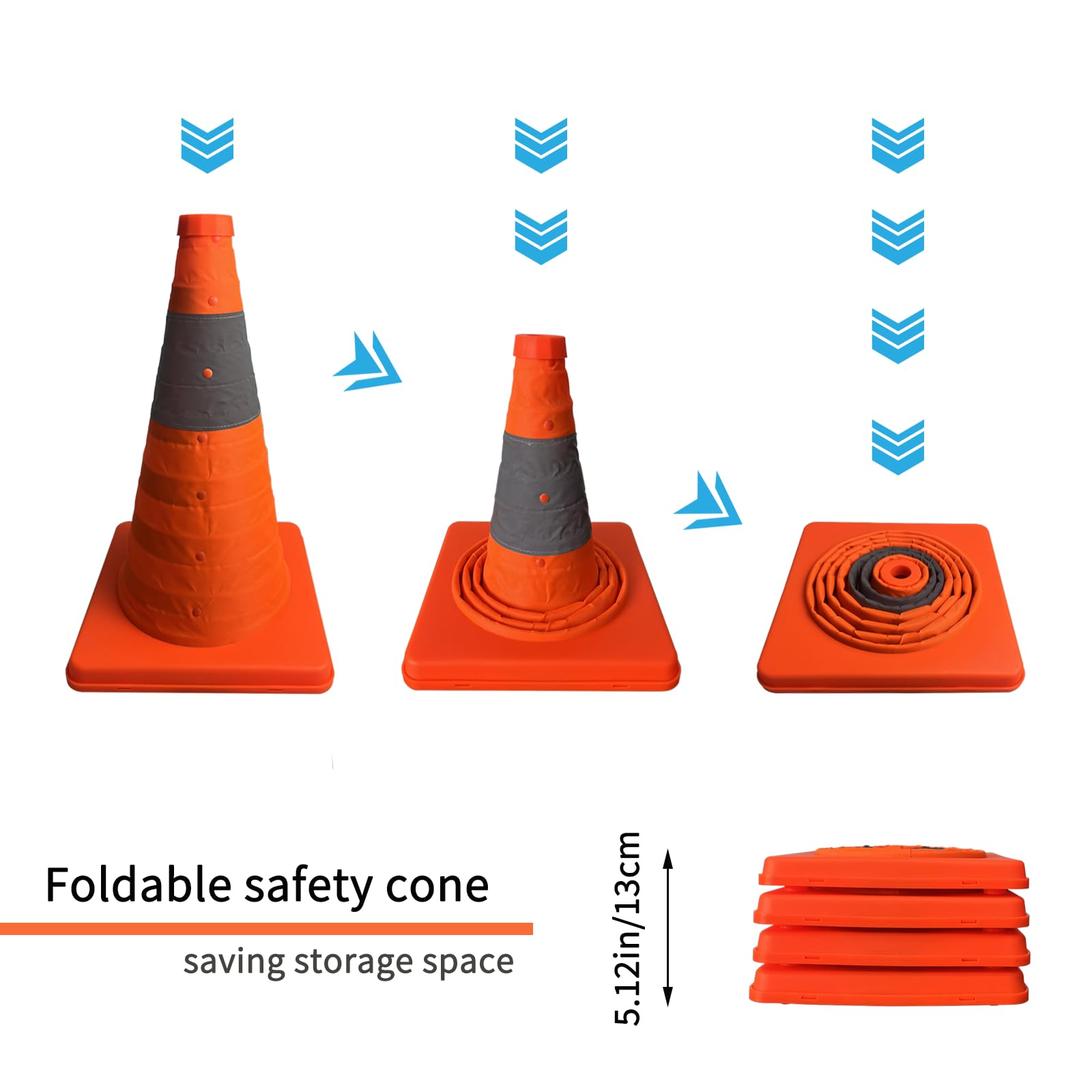 15.7inch/40cm Foldable Traffic Cone, 4 Piece Pop up Reflective Warning Cone, Used for Temporary Parking Road Construction - Image 3