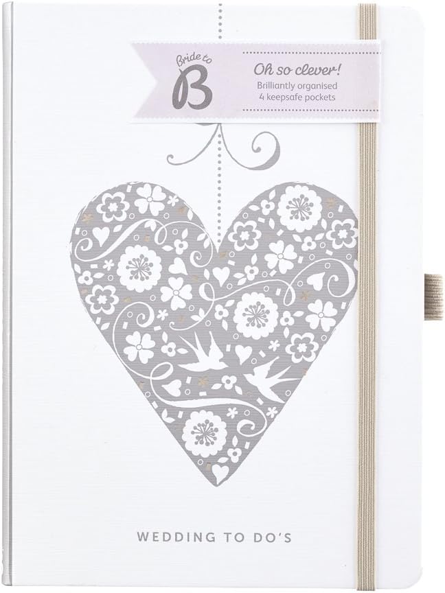 Busy B Wedding Planner to Do Notes Book - Silver Heart - Perfect As an Engagement Gift, 7352, White