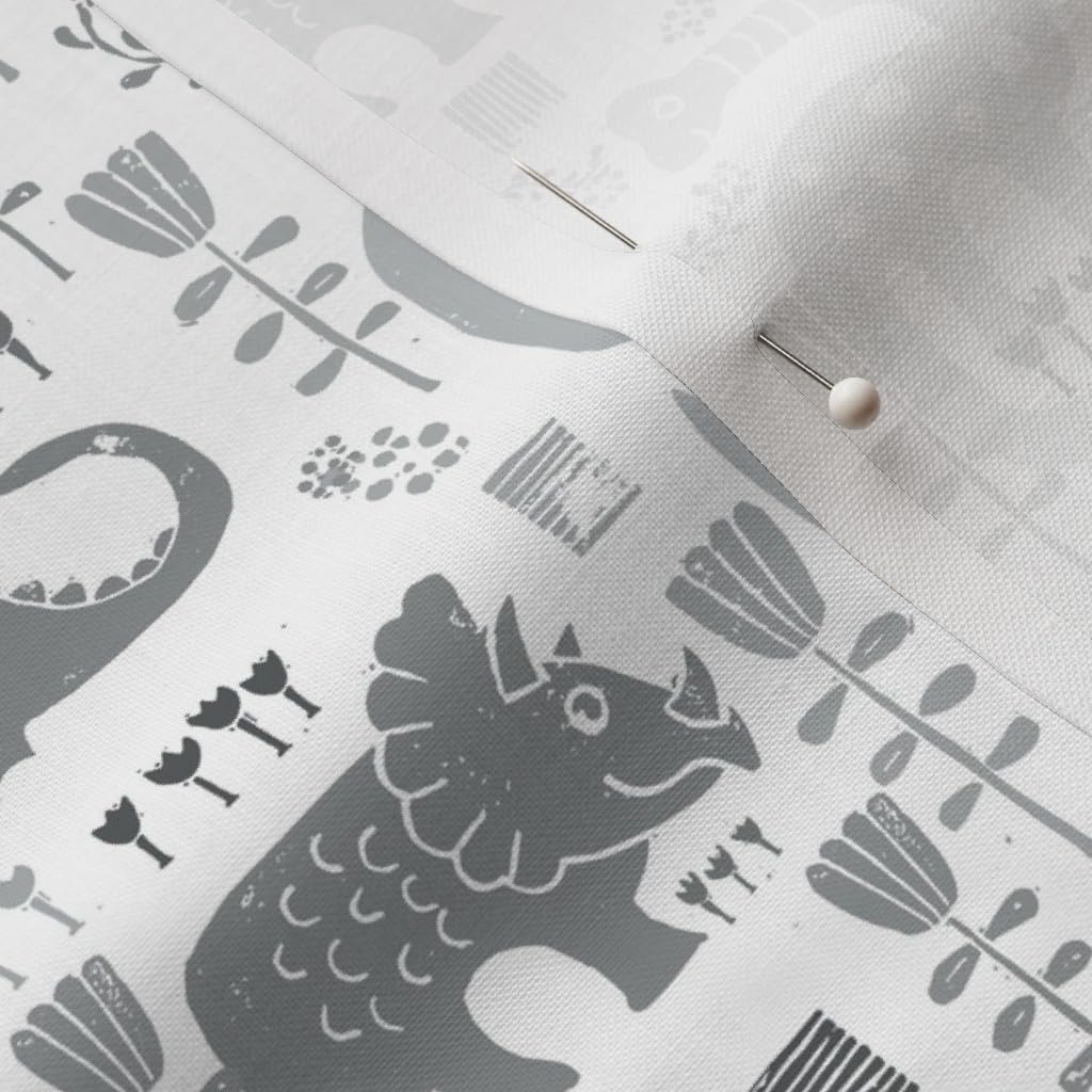 Spoonflower Fabric - Floral Gray Dinosaurs Boys Nursery Decor Room Printed on Petal Signature Cotton Fabric by The Yard - Sewing Quilting Apparel Crafts Decor