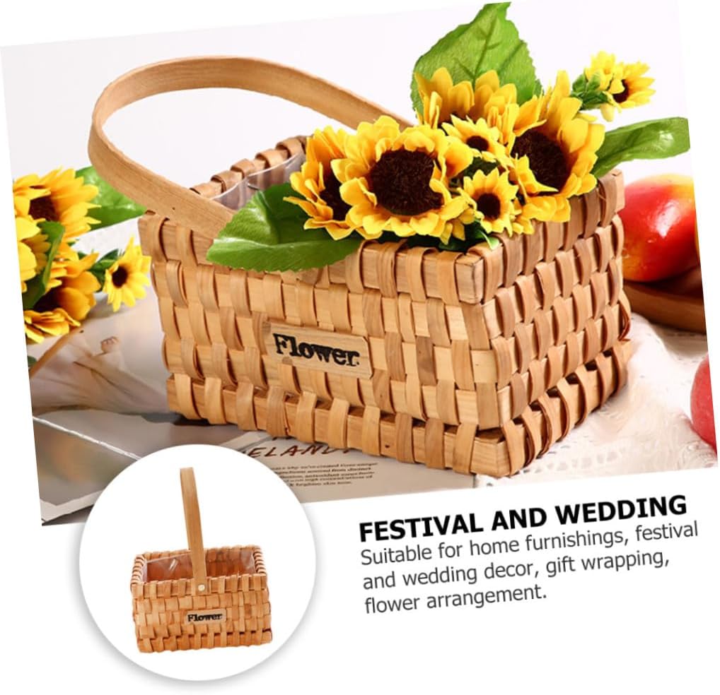 Flower Basket Decor Handheld Wooden Basket Storage for Festival Packaging image 3