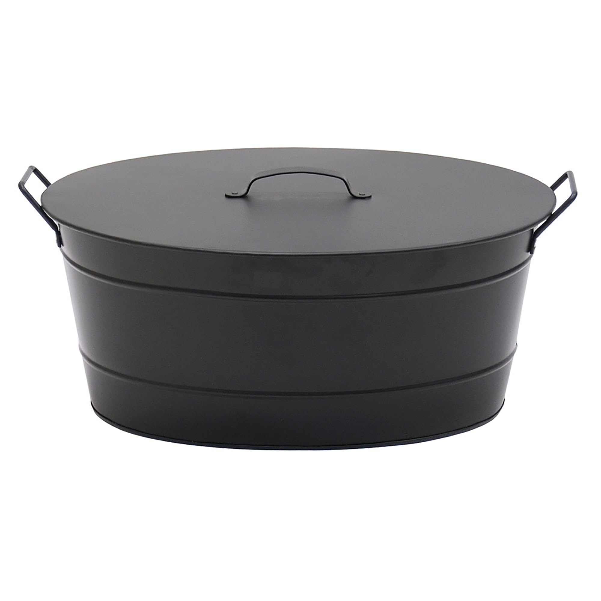 Black Oval Tub with Lid Wood Bin