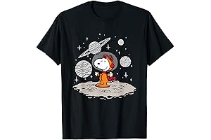 Snoopy Soaring Through Space on a Planets and Starfield T-Shirt