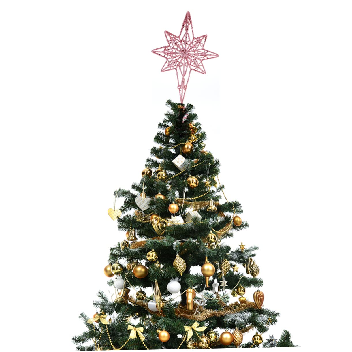 Cabilock 3 Pièces Étoile De Noël Octogonale en Haut du Sapin Dessus De Table Décor De Noël Doré Garniture d'or des Arbres Étoiles Scintillantes Deux Maison Rose Bureau Le Fer 3D Crête