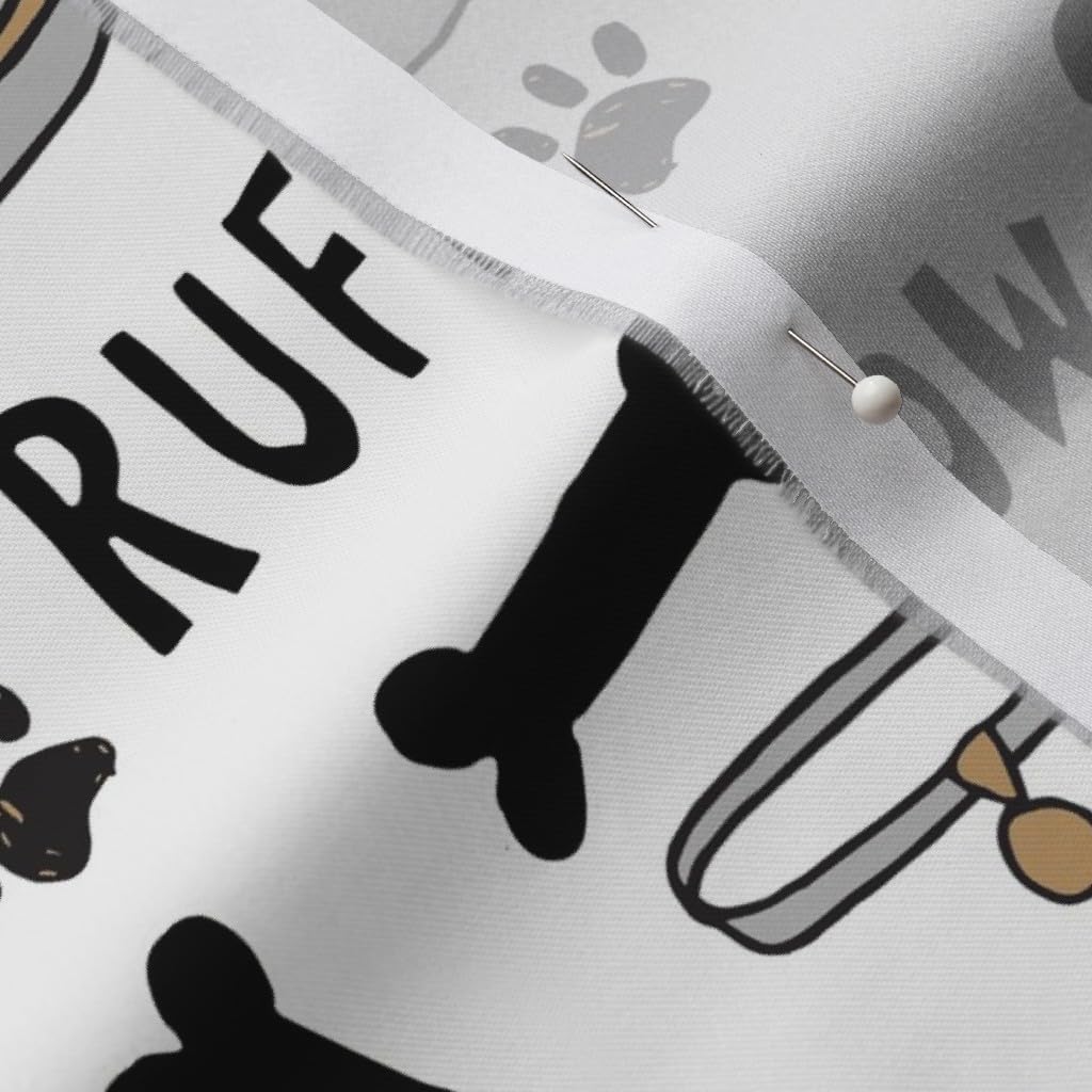 Spoonflower Fabric - Cute Dog White Bone Food Bowl Pet Illustration Dogs Puppy Paw Print Printed on Organic Cotton Sateen Fabric by The Yard - Sewing Quilting Apparel Home Decor