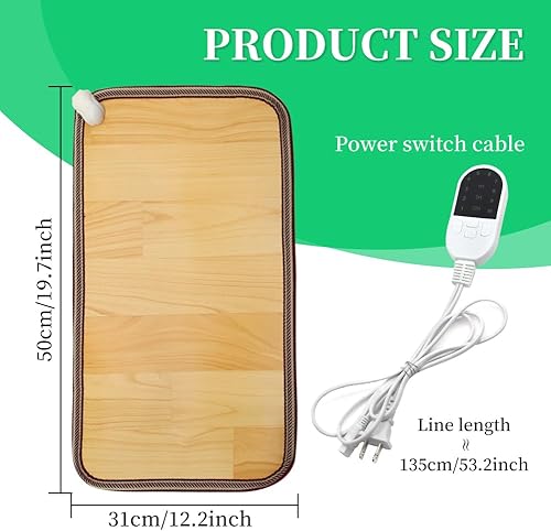 Miniatura 2 de Alfombrilla de calefacción para suelo de 110 V, temperatura ajustable, 19.7 × 12.2 pulgadas, calentadores de pies calentados de cristal de carbono
