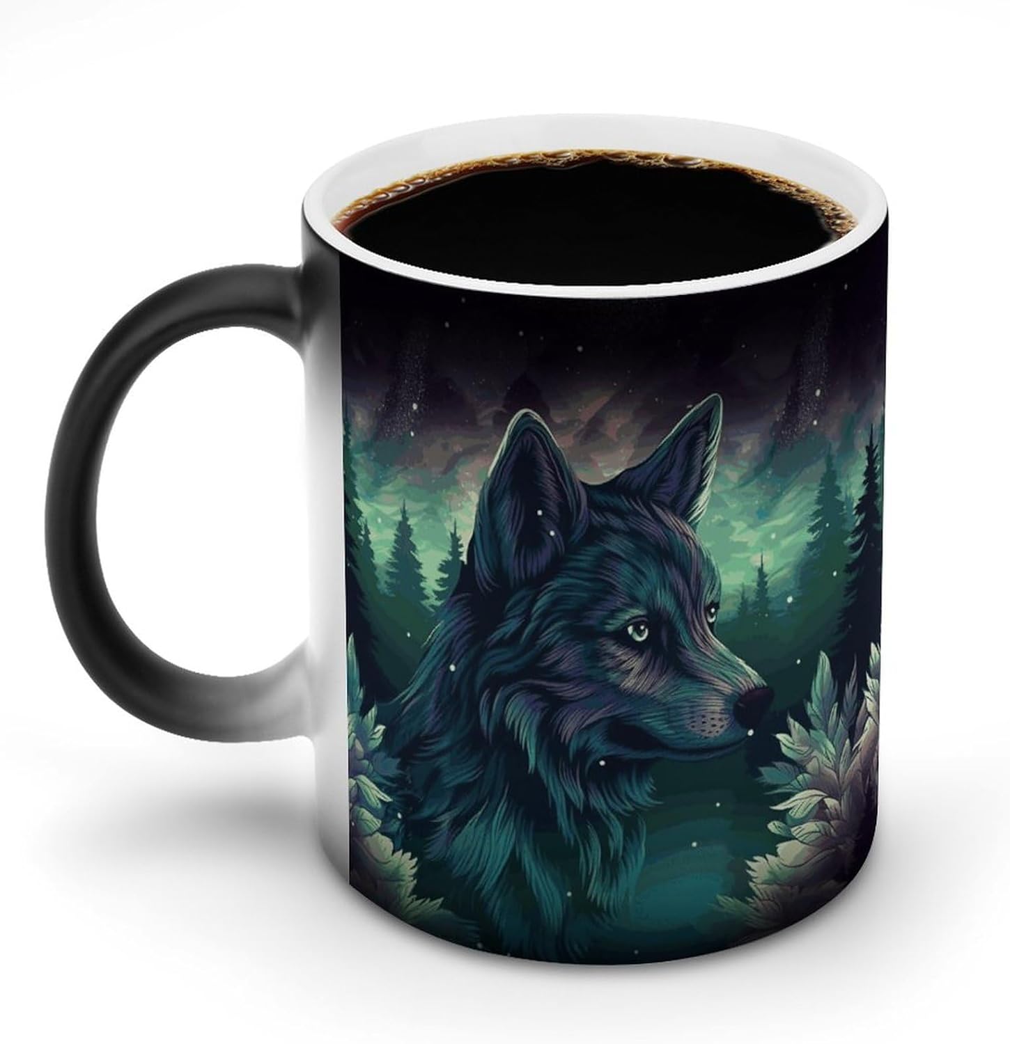 Color Changing Mug Forest Wolf Printed Ceramic Coffee Mug Heat Changing Sensitive Mug Magic Heat Changing Coffee Mug Novelty Coffee Mugs