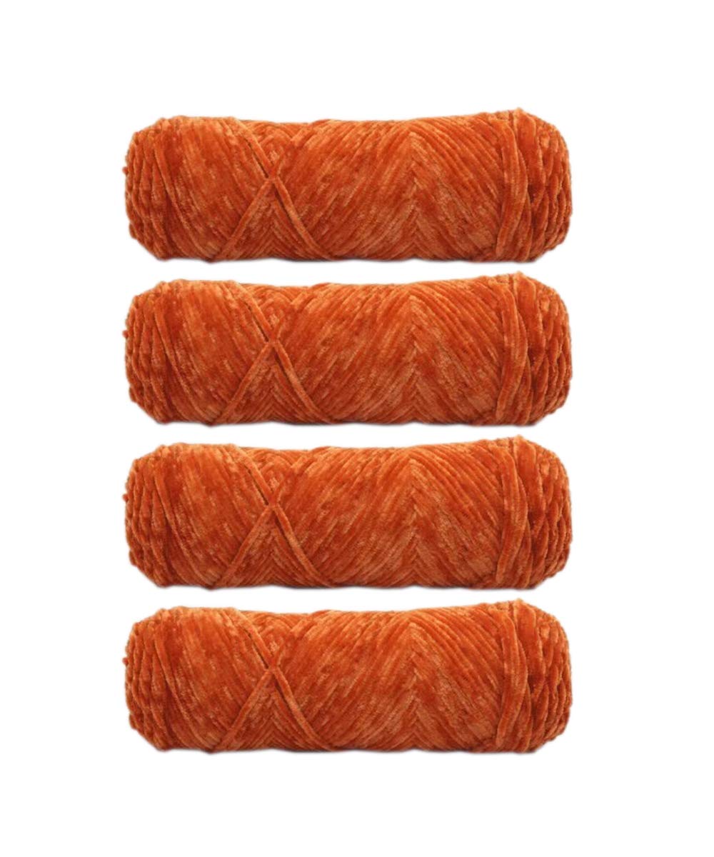 Truevalue4 Skeins Chenille Yarn,Hand Knitting Glossy Chenille Velvet Blanket Yarn for Crochet Weaving DIY Craft Total 400g (Rusty Red)