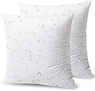 Phantoscope Premium Outdoor Pillow Inserts - Pack of 2 Square Form Water Resistant Polyester Throw Pillows, Made in USA Couch Sham Cushion Stuffer, 18 X 18 inches