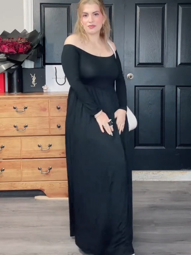 Amoretu Ladies Casua Long Sleeve Dresses Off Shoulder Maxi Dress Casual  Outfits Brown S at Amazon Women's Clothing store