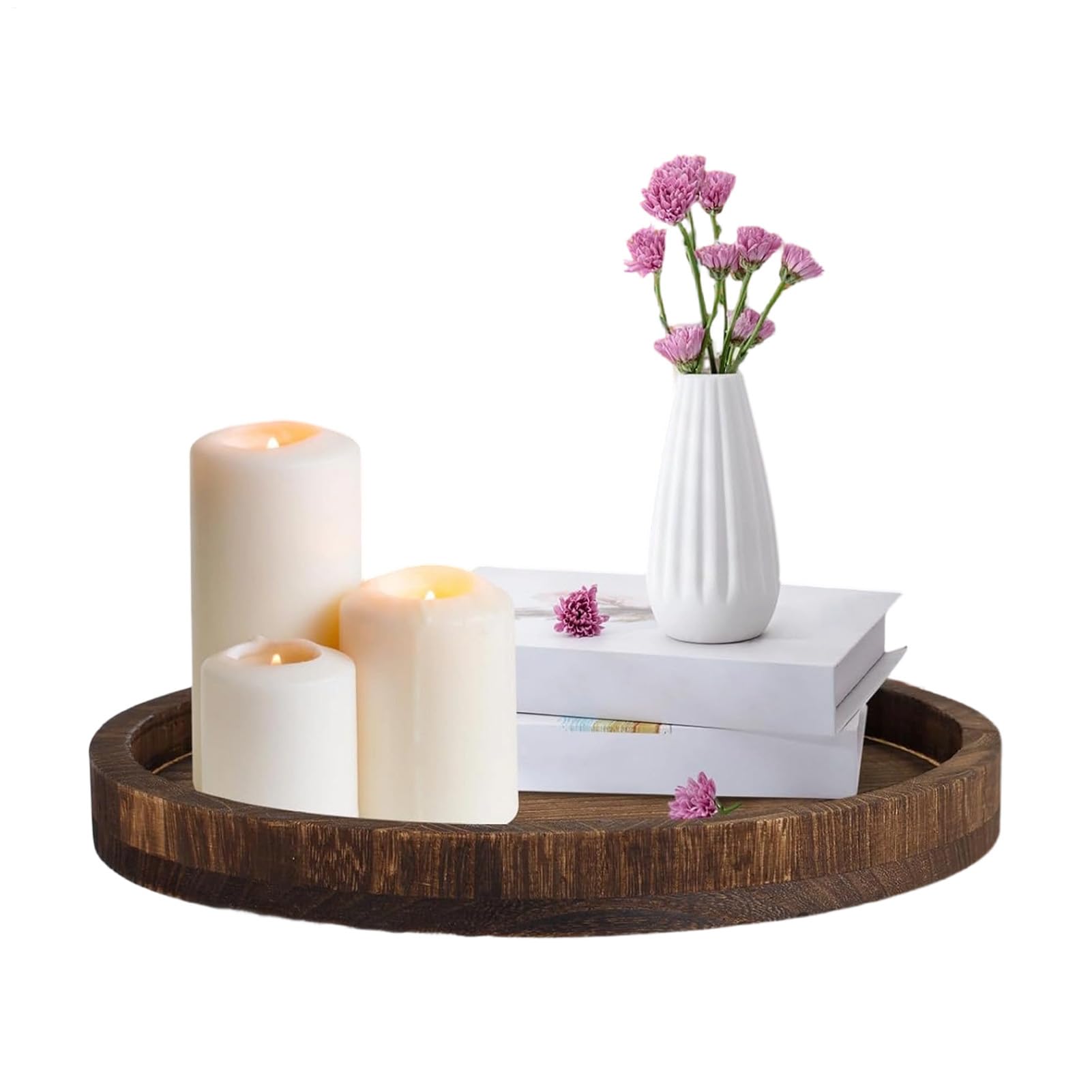 Plateau en bois rustique campagnard durable pour service d'assiettes et bougies