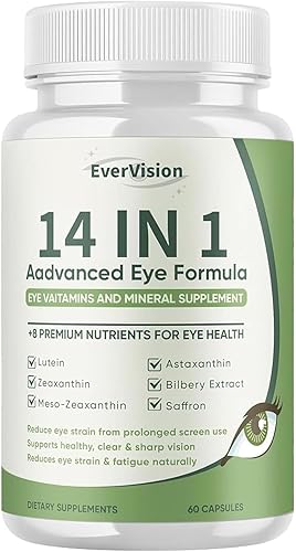 Evervision 14 en 1 fórmula avanzada para ojos, multivitamínico para la visión y salud ocular con zinc, con luteína, zeaxantina y extracto de